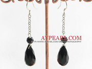 Dangling style drop shape black agate earrings