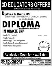 3D Educators Offers Diploma in Oracle Erp